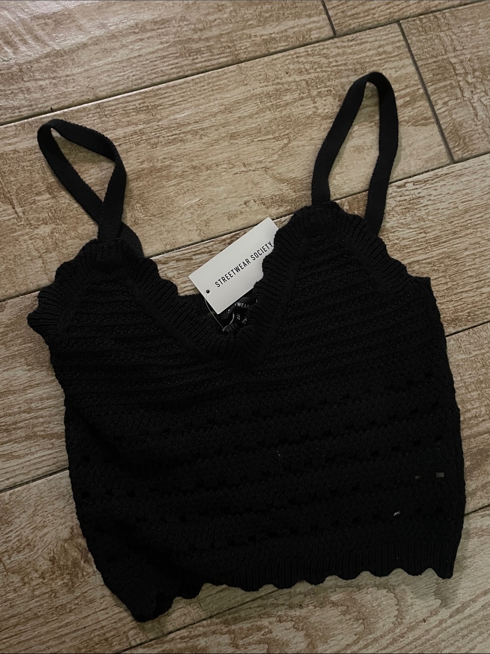 Streetwear Society Black Knit V‑Neck Cropped Tank